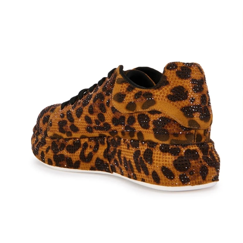 New In Box Azalea Wang Leopard Print And Rhinestone Platform Sneakers, Size 8 - Picture 3 of 11
